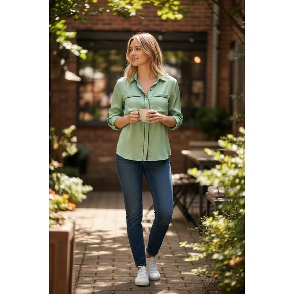 RAMY BROOK Top NEW Size XS Aliza Satin Green $365 Long Sleeve - Picture 1 of 3